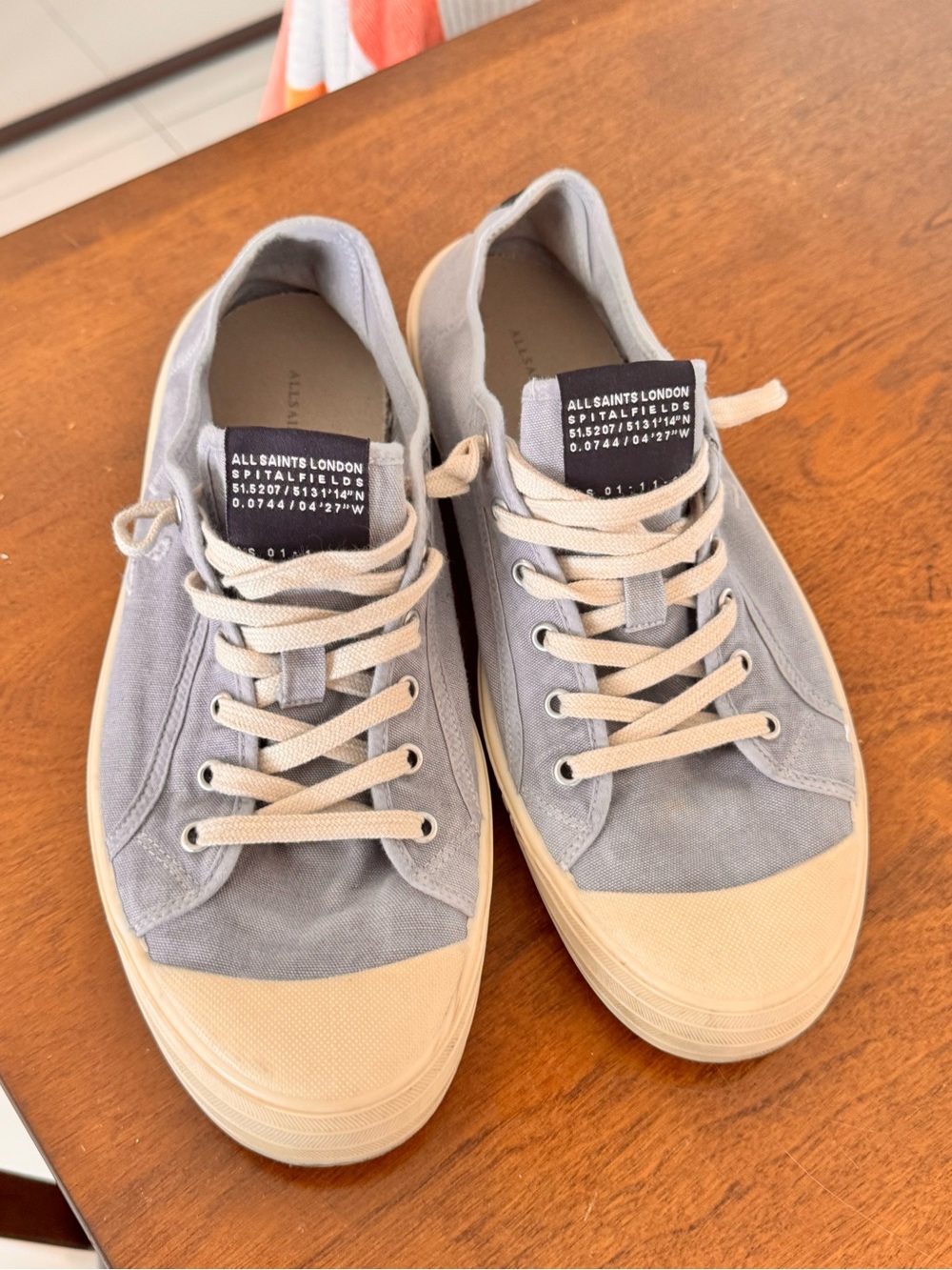 AllSaints Men's Gray Canvas Sneakers with Cream Soles